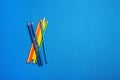 Color pencils on blue background. Space for text Royalty Free Stock Photo