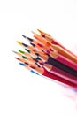 Color pencils with copy space isolated on white background close up view. Back to school. Royalty Free Stock Photo