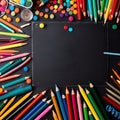 Color pencils for the drawing, Multi-colored pencils on a black background,AI generated