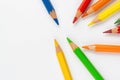 Color pencils for drawing scattered around on a white background. Royalty Free Stock Photo