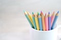 Color pencils, Group of color pencils in a mug with white background, Copy space, Pastel color, Education concept Royalty Free Stock Photo