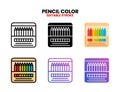 Color Pencils icon set with different styles. Royalty Free Stock Photo