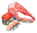 Color pencils illustration of seafood
