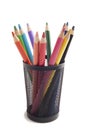 Color pencils in metal vase Royalty Free Stock Photo