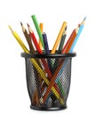 Color pencils in metallic container Royalty Free Stock Photo