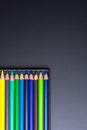 Color Pencils with plastic case isolated on Black Background clo Royalty Free Stock Photo