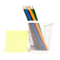 Color pencils in the white meshy box