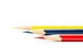 Color pencils, yellow, blue, red, isolated on white Royalty Free Stock Photo