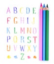 Color pensils and alphabet Royalty Free Stock Photo