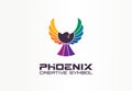 Color phoenix creative symbol concept. Freedom, spread wings eagle, spectrum abstract business logo idea. Bird in flight