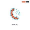 2 color phone call concept line vector icon. isolated two colored phone call outline icon with blue and red colors can be use for Royalty Free Stock Photo