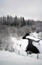 Color photo of a winter forest and iced river Royalty Free Stock Photo