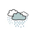 Color picture of gray clouds with heavy rain. Symbol of the weather. Vector drawing by hand in the doodle style