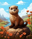 Color picture of an otter in a cartoon style.