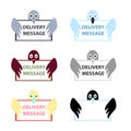 Color pigeons with card delivery message on white background