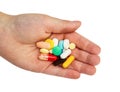 Color of pills in a child`s hand