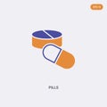 2 color pills concept vector icon. isolated two color pills vector sign symbol designed with blue and orange colors can be use for Royalty Free Stock Photo