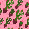 Color pink cactus christmas pattern. Vector graphics