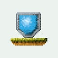 Color pixelated shield in meadow