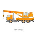 Color plain vector icon construction machinery truck auto crane. Industrial style. Corporate cargo delivery lift