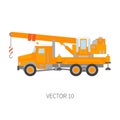 Color plain vector icon construction machinery truck auto crane. Industrial style. Corporate cargo delivery lift