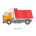 Color flat vector icon construction machinery truck tipper. Industrial style. Corporate cargo delivery. Commercial Royalty Free Stock Photo