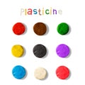 Color plasticine set isolated on a white background. 3d Vector illustration.