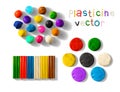 Color plasticine set isolated on a white background. 3d Vector illustration. Royalty Free Stock Photo