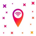 Color Pointer map with wifi internet signal connection icon isolated on white background. Gradient random dynamic shapes Royalty Free Stock Photo