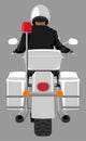 Color police patrol heavy motorcycle with policeman back view graffiti street art style isolated vector illustration