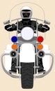 Color police patrol heavy motorcycle with policeman front view isolated vector illustration