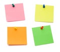 Color post-its with drawing pins Royalty Free Stock Photo