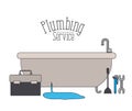 Color poster of bath dripping flooded plumbing service