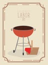 Color poster frame with barbecue grill and basket picnic of celebrate happy labor day Royalty Free Stock Photo