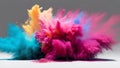 Color powder explosion pink cyan yellow