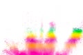 Abstract multi color powder explosion on white background. Freeze motion of dust particles splashing. Painted Holi in festival Royalty Free Stock Photo