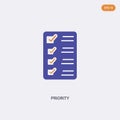 2 color Priority concept vector icon. isolated two color Priority vector sign symbol designed with blue and orange colors can be