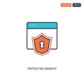2 color Protected website concept line vector icon. isolated two colored Protected website outline icon with blue and red colors