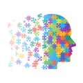 Color Puzzle Piece Silhouette Head Vector Puzzle.