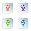 Color Radioactive in location icon isolated on white background. Radioactive toxic symbol. Radiation Hazard sign. Set