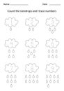 Color the raindrops and trace numbers inside clouds.