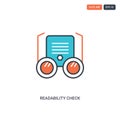 2 color Readability check concept line vector icon. isolated two colored Readability check outline icon with blue and red colors