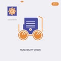 2 color Readability check concept vector icon. isolated two color Readability check vector sign symbol designed with blue and