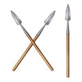 Color realistic image of two crossed spears isolated on a white