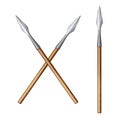 Color realistic image of two crossed spears isolated on a white