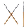 Color realistic image of two crossed spears isolated on a white