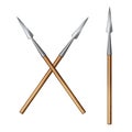 Color realistic image of two crossed spears isolated on a white