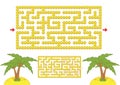 Color rectangular maze. Yellow beach with palm trees in cartoon style. Game for kids. Puzzle for children. Labyrinth conundrum.