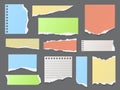 Color ripped paper strips. Realistic torn pieces of notepad pages, different layering of empty blank sheets, ragged Royalty Free Stock Photo
