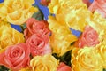 Color roses bouquet over blue background Royalty Free Stock Photo